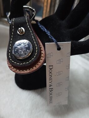 Dooney & Bourke Black and Brown Leather Key Holder with Silver Tone Logo